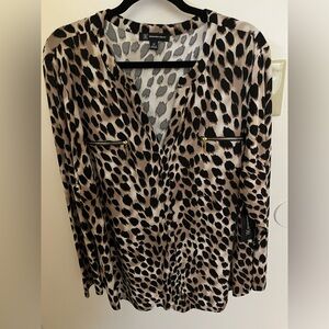 INC International Concepts Leopard Print Blouse with Zipper Details